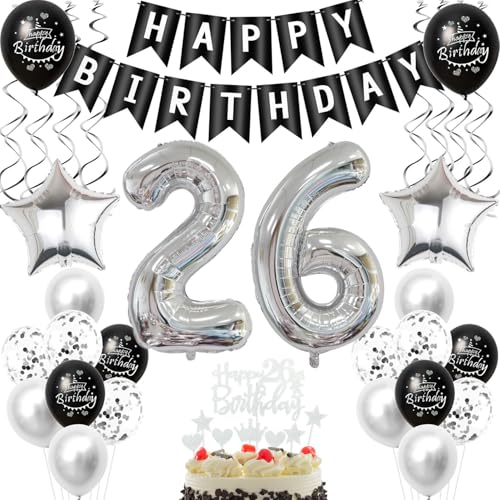 Schwarz silber luftballon 26 geburtstag deko frauen mann, 26 jahre mann geburtstagsdeko 26 jahre frau ballon, Schwarz deko 26. geburtstag frauen tortendeko 26 geburtstag männer dekoration silber Schwarz silber luftballon 26 geburtstag deko frauen mann, 26 jahre mann geburtstagsdeko 26 jahre frau ballon, Schwarz deko 26. geburtstag frauen tortendeko 26 geburtstag männer dekoration silber von Crazy-M