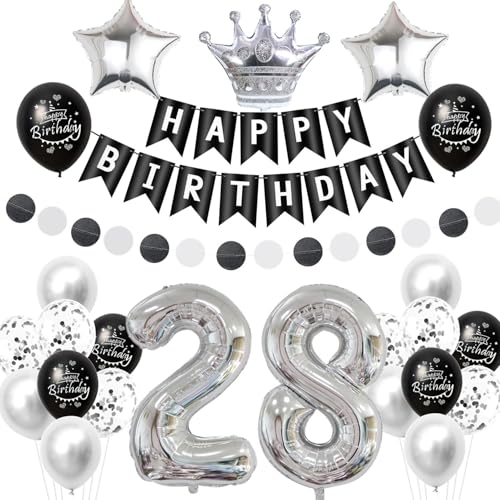 Schwarz silber luftballon 28 geburtstag deko frauen mann, 28 jahre mann geburtstagsdeko 28 jahre frau ballon, Schwarz deko 28. geburtstag frauen ballon 28 geburtstag männer dekoration silber Schwarz silber luftballon 28 geburtstag deko frauen mann, 28 jahre mann geburtstagsdeko 28 jahre frau ballon, Schwarz deko 28. geburtstag frauen ballon 28 geburtstag männer dekoration silber von Crazy-M