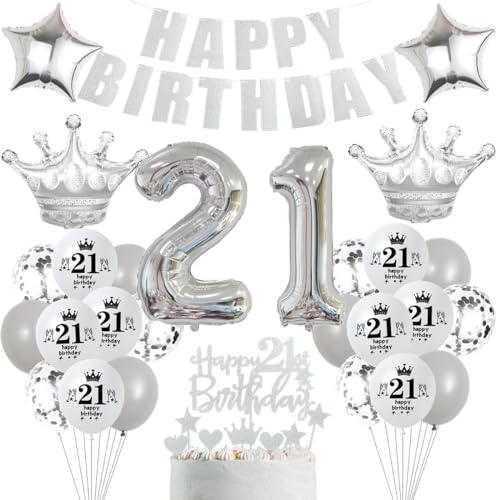Silber Deko 21. Geburtstag Mann, Silber Tortendeko 21 Geburtstag Frau, Luftballons 21. Geburtstag Silber, Party Ballons 21 Geburtstag Dekoration, Silber Geburtstagsdeko 21 Jahre Mann Frau Silber Deko 21. Geburtstag Mann, Silber Tortendeko 21 Geburtstag Frau, Luftballons 21. Geburtstag Silber, Party Ballons 21 Geburtstag Dekoration, Silber Geburtstagsdeko 21 Jahre Mann Frau von Crazy-M