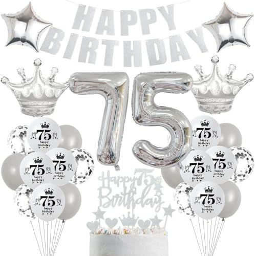Silber Deko 75. Geburtstag Mann, Silber Tortendeko 75 Geburtstag Frau, Luftballons 75. Geburtstag Silber, Party Ballons 75 Geburtstag Dekoration, Silber Geburtstagsdeko 75 Jahre Mann Frau Silber Deko 75. Geburtstag Mann, Silber Tortendeko 75 Geburtstag Frau, Luftballons 75. Geburtstag Silber, Party Ballons 75 Geburtstag Dekoration, Silber Geburtstagsdeko 75 Jahre Mann Frau von Crazy-M