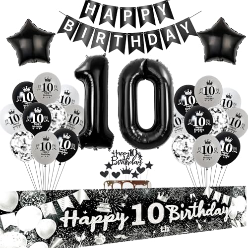 Tortendeko 10 Geburtstag Dekoration Mädchen Junge, 10 Geburtstag Girlande Banner Schwarz Silber,Deko 10. Geburtstag Mädchen,Geburtstagsdeko 10 Jahre Junge Luftballons 10 Geburtstag Mädchen deko Tortendeko 10 Geburtstag Dekoration Mädchen Junge, 10 Geburtstag Girlande Banner Schwarz Silber,Deko 10. Geburtstag Mädchen,Geburtstagsdeko 10 Jahre Junge Luftballons 10 Geburtstag Mädchen deko von Crazy-M