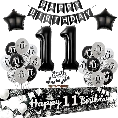 Tortendeko 11 Geburtstag Dekoration Mädchen Junge, 11 Geburtstag Girlande Banner Schwarz Silber,Deko 11. Geburtstag Mädchen,Geburtstagsdeko 11 Jahre Junge Luftballons 11 Geburtstag Mädchen deko Tortendeko 11 Geburtstag Dekoration Mädchen Junge, 11 Geburtstag Girlande Banner Schwarz Silber,Deko 11. Geburtstag Mädchen,Geburtstagsdeko 11 Jahre Junge Luftballons 11 Geburtstag Mädchen deko von Crazy-M
