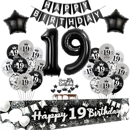 Tortendeko 19 Geburtstag Dekoration Mädchen Junge, 19 Geburtstag Girlande Banner Schwarz Silber,Deko 19. Geburtstag Mädchen,Geburtstagsdeko 19 Jahre Junge Luftballons 19 Geburtstag Mädchen deko Tortendeko 19 Geburtstag Dekoration Mädchen Junge, 19 Geburtstag Girlande Banner Schwarz Silber,Deko 19. Geburtstag Mädchen,Geburtstagsdeko 19 Jahre Junge Luftballons 19 Geburtstag Mädchen deko von Crazy-M
