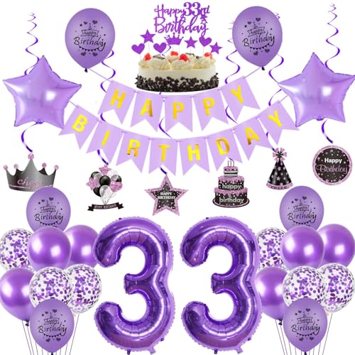 Violett 33 Geburtstag Deko, 33. Geburtstag frauen,Luftballons 33. Geburtstag Deko frauen, Happy Birthday Girlande Deko 33.Geburtstag frau,Tortendeko 33 Geburtstag mädchen Happy 33th Birthday lila Violett 33 Geburtstag Deko, 33. Geburtstag frauen,Luftballons 33. Geburtstag Deko frauen, Happy Birthday Girlande Deko 33.Geburtstag frau,Tortendeko 33 Geburtstag mädchen Happy 33th Birthday lila von Crazy-M