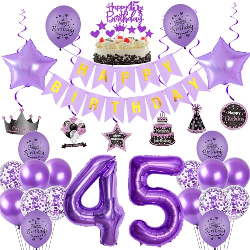 Violett 45 Geburtstag Deko, 45. Geburtstag frauen,Luftballons 45. Geburtstag Deko frauen, Happy Birthday Girlande Deko 45.Geburtstag frau,Tortendeko 45 Geburtstag mädchen Happy 45th Birthday lila Violett 45 Geburtstag Deko, 45. Geburtstag frauen,Luftballons 45. Geburtstag Deko frauen, Happy Birthday Girlande Deko 45.Geburtstag frau,Tortendeko 45 Geburtstag mädchen Happy 45th Birthday lila von Crazy-M