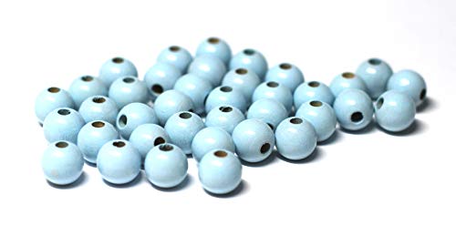 Cre9tive 100x Holzperlen PREMIUM gebohrt für Perlen Kette - Basteln Zubehör - 10 mm Rundperle babyblau von Cre9tive