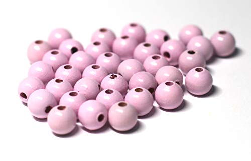 Cre9tive 100x Holzperlen PREMIUM gebohrt für Perlen Kette - Basteln Zubehör - 10 mm Rundperle rosa von Cre9tive