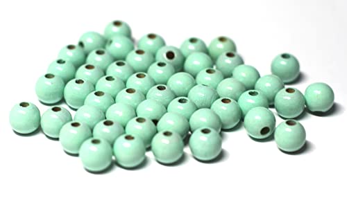 Cre9tive 100x Holzperlen PREMIUM gebohrt für Perlen Kette - Basteln Zubehör - 10 mm Rundperle mint von Cre9tive