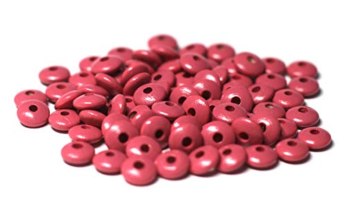 Cre9tive 100x Holzperlen PREMIUM gebohrt für Perlen Kette - Basteln Zubehör - 5/10 mm Linsenperle pink von Cre9tive