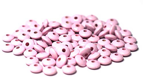 Cre9tive 100x Holzperlen PREMIUM gebohrt für Perlen Kette - Basteln Zubehör - 5/10 mm Linsenperle rosa von Cre9tive