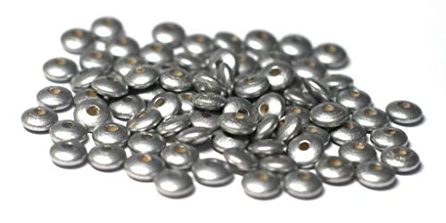 Cre9tive 100x Holzperlen PREMIUM gebohrt für Perlen Kette - Basteln Zubehör - 5/10 mm Linsenperle silber von Cre9tive