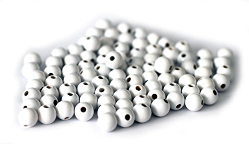 Cre9tive 100x Holzperlen PREMIUM gebohrt für Perlen Kette - Basteln Zubehör - 8 mm Rundperle weiss von Cre9tive