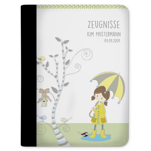 CreaDesign, Kinder Zeugnismappe mit Namen personalisiert, Zeugnis Mappe Mädchen mit 10 Klarsichthüllen, A4, 26,7 x 32,7 x 1 cm, Rücken schwarz von CreaDesign