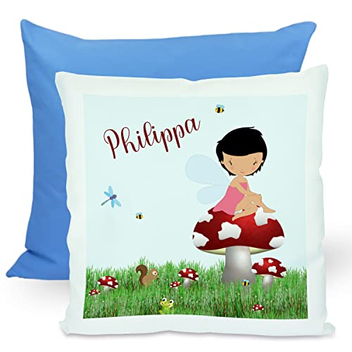 CreaDesign, Kinder Kissen 40x40 cm personalisiert mit Namen, Kinderzimmer Deko Kissen Kinder mit Füllung Federn, Motiv Frosch, Rückenfarbe Blau CreaDesign, Kinder Kissen 40x40 cm personalisiert mit Namen, Kinderzimmer Deko Kissen Kinder mit Füllung Federn, Motiv Frosch, Rückenfarbe Blau von CreaDesign