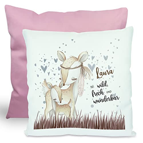 CreaDesign, Kinder Kissen 40x40 cm personalisiert mit Namen, Kinderzimmer Deko Kissen Kinder mit Füllung Federn, Motiv REH Indianer, Rückenfarbe Rosa CreaDesign, Kinder Kissen 40x40 cm personalisiert mit Namen, Kinderzimmer Deko Kissen Kinder mit Füllung Federn, Motiv REH Indianer, Rückenfarbe Rosa von CreaDesign