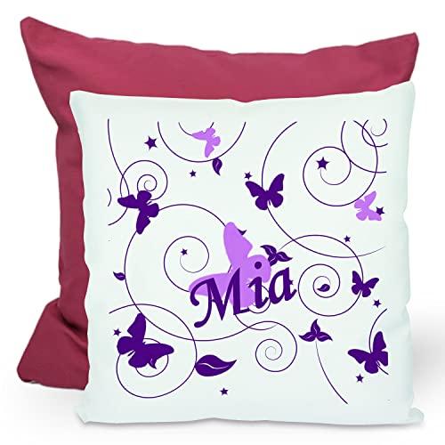 CreaDesign, Kinder Kissen 40x40 cm personalisiert mit Namen, Kinderzimmer Deko Kissen Kinder mit Füllung Federn, Motiv Schmetterling Flieder lila, Rückenfarbe Lila CreaDesign, Kinder Kissen 40x40 cm personalisiert mit Namen, Kinderzimmer Deko Kissen Kinder mit Füllung Federn, Motiv Schmetterling Flieder lila, Rückenfarbe Lila von CreaDesign
