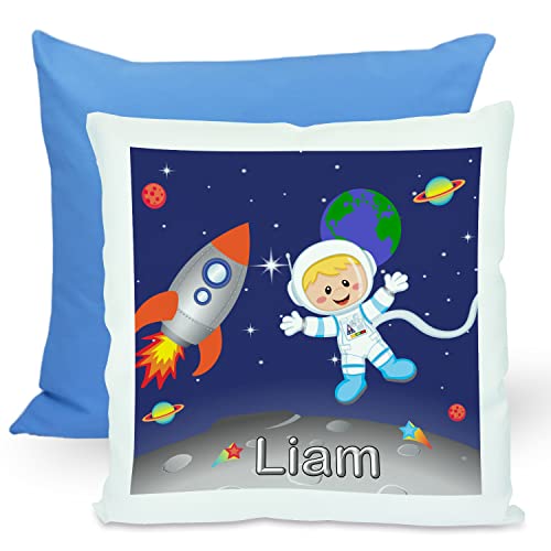 CreaDesign, Kinder Kissen 40x40 cm personalisiert mit Namen, Kinderzimmer Deko Kissen Kinder mit Füllung Federn, Motiv Weltall, Rückenfarbe Blau CreaDesign, Kinder Kissen 40x40 cm personalisiert mit Namen, Kinderzimmer Deko Kissen Kinder mit Füllung Federn, Motiv Weltall, Rückenfarbe Blau von CreaDesign