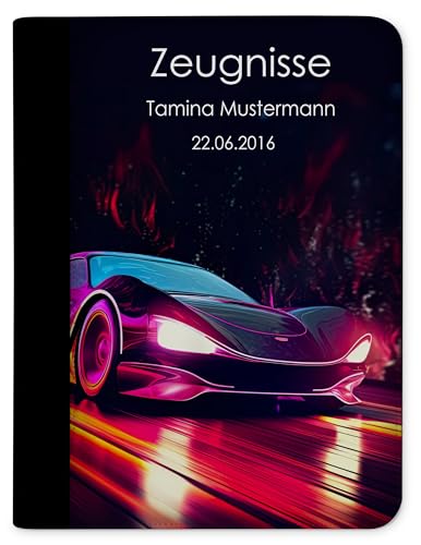 CreaDesign, Kinder Zeugnismappe Jungen personalisiert mit Name, Zeugnismappe Auto dark mit 10 Klarsichthüllen, A4, 24 x 31 x 1 cm, Rücken schwarz von CreaDesign