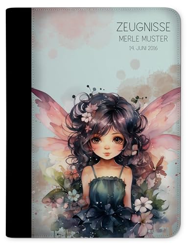 CreaDesign, Kinder Zeugnismappe Jungen personalisiert mit Name, Zeugnismappe Fee Blumenkranz mit 10 Klarsichthüllen, A4, 24 x 31 x 1 cm, Rücken schwarz von CreaDesign