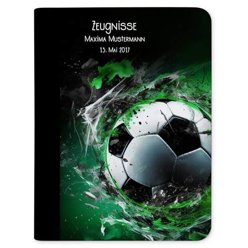 CreaDesign, Kinder Zeugnismappe mit Namen personalisiert, Motiv Fußball Splash ohne Klarsichthüllen, A4, 24 x 31 x 1 cm, Rücken schwarz von CreaDesign