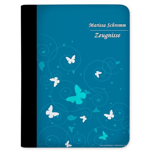 CreaDesign, Kinder Zeugnismappe mit Namen personalisiert, Zeugnis Mappe Schmetterling Blau mit 10 Klarsichthüllen, A4, 26,7 x 32,7 x 1 cm, Rücken schwarz CreaDesign, Kinder Zeugnismappe mit Namen personalisiert, Zeugnis Mappe Schmetterling Blau mit 10 Klarsichthüllen, A4, 26,7 x 32,7 x 1 cm, Rücken schwarz von CreaDesign