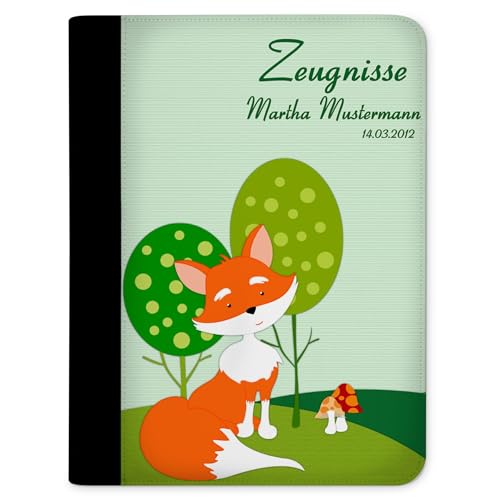 CreaDesign, Kinder Zeugnismappe mit Namen personalisiert, Zeugnis Mappe Fuchs mit 10 Klarsichthüllen, A4, 26,7 x 32,7 x 1 cm, Rücken schwarz von CreaDesign