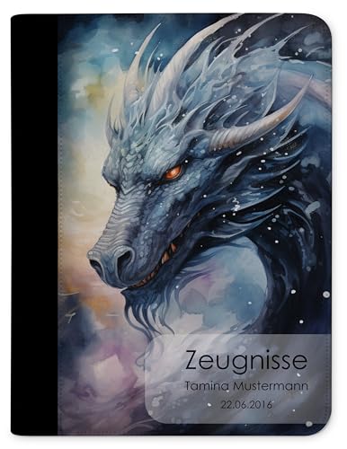 CreaDesign, Kinder Zeugnismappe personalisiert mit Name, Zeugnismappe Mädchen Drache ohne Klarsichthüllen, A4, 24 x 31 x 1 cm, Rücken schwarz von CreaDesign