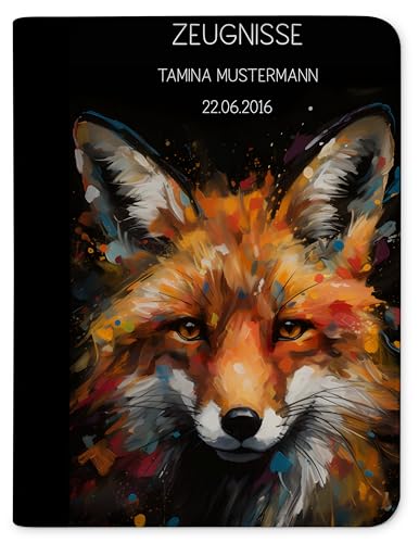 CreaDesign, Kinder Zeugnismappe personalisiert mit Name, Zeugnismappe Mädchen Fuchs dark ohne Klarsichthüllen, A4, 24 x 31 x 1 cm, Rücken schwarz von CreaDesign