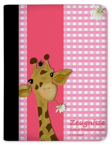 CreaDesign, Kinder Zeugnismappe mit Namen personalisiert, Zeugnis Mappe Giraffe Rosa mit 10 Klarsichthüllen, A4, 26,7 x 32,7 x 1 cm, Rücken schwarz von CreaDesign