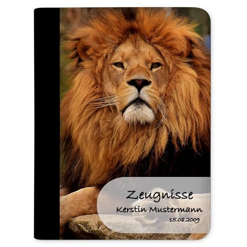 CreaDesign Customize A4 Zertifikatsmappe für Kinder 26,7x32,7x1 cm, Sichtbuch mit 10 Klarsichthüllen, erweiterbar auf bis zu 20 Taschen, Löwe design, Dokumentenmappe für Schüler von CreaDesign