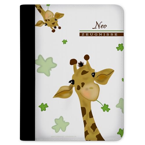 CreaDesign, Kinder Zeugnismappe personalisiert mit Namen, Zeugnis Mappe Giraffe, DIN A4, 26,7 x 32,7 x 1 cm, Rücken schwarz von CreaDesign