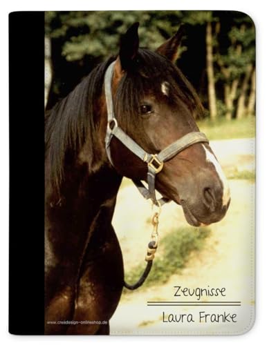 CreaDesign, Kinder Zeugnismappe personalisiert mit Namen, Zeugnis Mappe Pferd, DIN A4, 26,7 x 32,7 x 1 cm, Rücken schwarz von CreaDesign