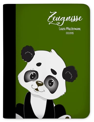 CreaDesign, Kinder Zeugnismappe personalisiert mit Namen, Zeugnis Mappe Panda Bär Grün, DIN A4, 26,7 x 32,7 x 1 cm, Rücken schwarz von CreaDesign