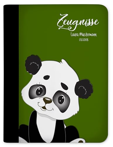 CreaDesign, Kinder Zeugnismappe personalisiert mit Namen, Zeugnis Mappe Panda Bär Grün, DIN A4, 26,7 x 32,7 x 1 cm, Rücken schwarz von CreaDesign