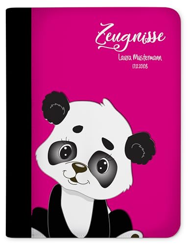 CreaDesign, Kinder Zeugnismappe personalisiert mit Namen, Zeugnis Mappe Panda Bär Pink, DIN A4, 26,7 x 32,7 x 1 cm, Rücken schwarz von CreaDesign