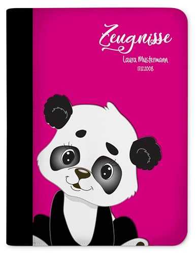 CreaDesign, Kinder Zeugnismappe personalisiert mit Namen, Zeugnis Mappe Panda Bär Pink, DIN A4, 26,7 x 32,7 x 1 cm, Rücken schwarz von CreaDesign