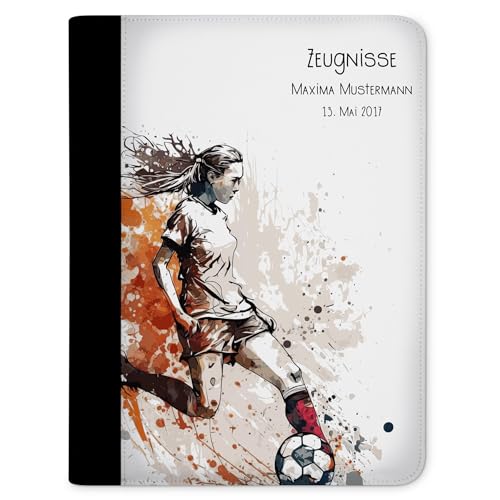 CreaDesign Customize A4 Zeugnismappe für Kinder 24 x 31 x 1 cm, Sichtbuch mit 10 Klarsichthüllen, erweiterbar auf bis zu 20 Taschen, Fuballspielerin weiß Design, Dokumentenmappe für Schüler von CreaDesign