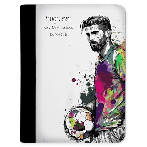 CreaDesign Customize A4 Zeugnismappe für Kinder 24 x 31 x 1 cm, Sichtbuch mit 10 Klarsichthüllen, erweiterbar auf bis zu 20 Taschen, Fußballspieler weiß Design, Dokumentenmappe für Schüler von CreaDesign