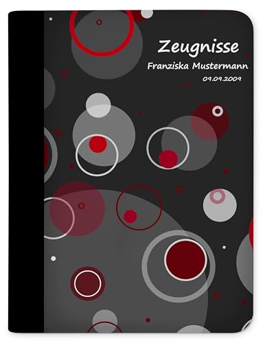 CreaDesign Customize A4 Zeugnismappe für Kinder 26,7x32,7x1 cm, Sichtbuch mit 10 Klarsichthüllen, erweiterbar auf bis zu 20 Taschen, Kreise Rot Design, Dokumentenmappe für Schüler von CreaDesign
