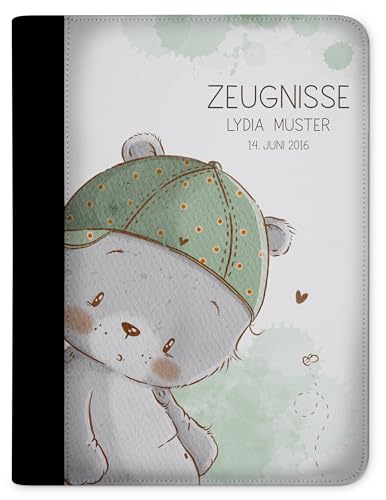 CreaDesign Customize A4 Zeugnismappe für Kinder - 26.7 x 32.7 x 1 cm, erweiterbar auf bis zu 20 Fächer, Sichtbuch ohne Klarsichthüllen, Bär Tom Design, Dokumentenmappe für Schüler von CreaDesign