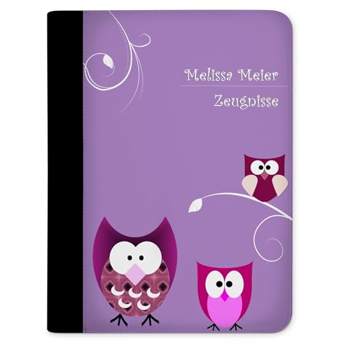 CreaDesign Customize A4 Zeugnismappe für Kinder - 26.7 x 32.7 x 1 cm, erweiterbar auf bis zu 20 Fächer, Sichtbuch ohne Klarsichthüllen, Eule Lila Design, Dokumentenmappe für Schüler von CreaDesign