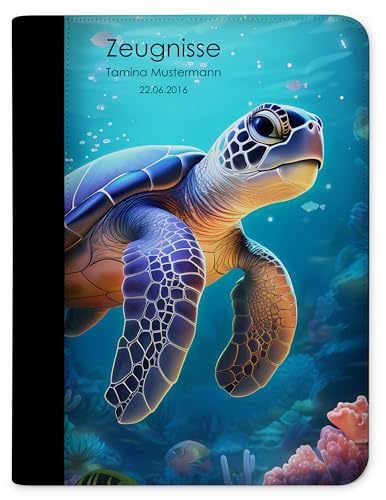 CreaDesign Customize A4 Zeugnismappe für Kinder - 26.7 x 32.7 x 1 cm, erweiterbar auf bis zu 20 Fächer, Sichtbuch ohne Klarsichthüllen, Schildkröte Design, Dokumentenmappe für Schüler von CreaDesign