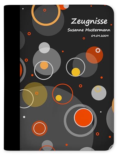 CreaDesign, Kinder Zeugnismappe personalisiert mit Namen, Zeugnis Mappe Kreise Orange, DIN A4, 26,7 x 32,7 x 1 cm, Rücken schwarz von CreaDesign