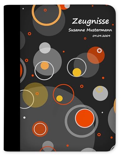 CreaDesign, Kinder Zeugnismappe personalisiert mit Namen, Zeugnis Mappe Kreise Orange, DIN A4, 26,7 x 32,7 x 1 cm, Rücken schwarz von CreaDesign