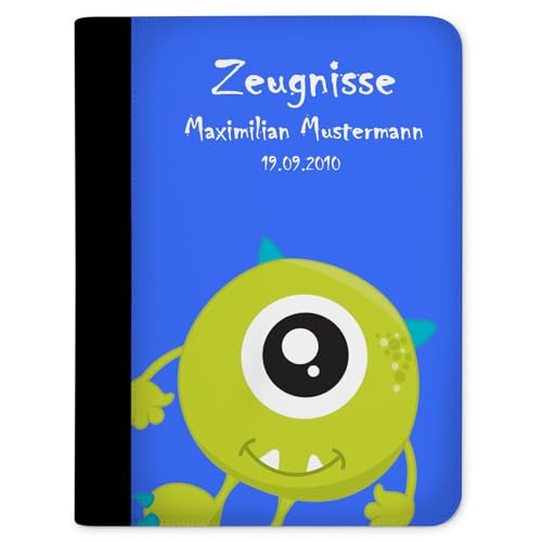 CreaDesign, Kinder Zeugnismappe personalisiert mit Namen, Zeugnis Mappe Monster, DIN A4, 26,7 x 32,7 x 1 cm, Rücken schwarz von CreaDesign