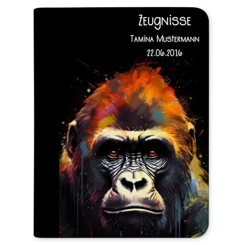 CreaDesign Zeugnismappe personalisiert mit Namen, Zeugnis Mappe Gorilla, DIN A4, 26,7 x 32,7 x 1 cm, Rücken schwarz von CreaDesign