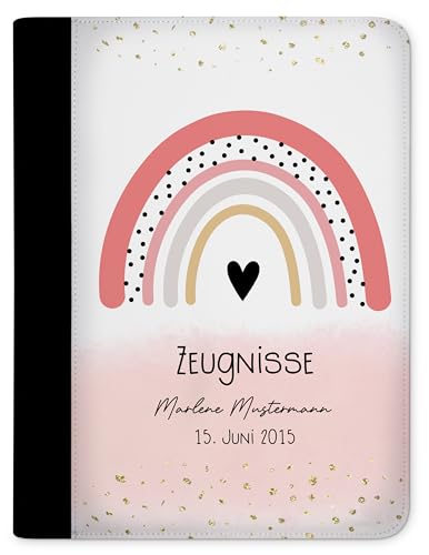 CreaDesign Zeugnismappe personalisiert mit Namen, Zeugnis Mappe Regenbogen Rosa mit 10 Klarsichthüllen, A4, 26,7 x 32,7 x 1 cm, Rücken schwarz von CreaDesign