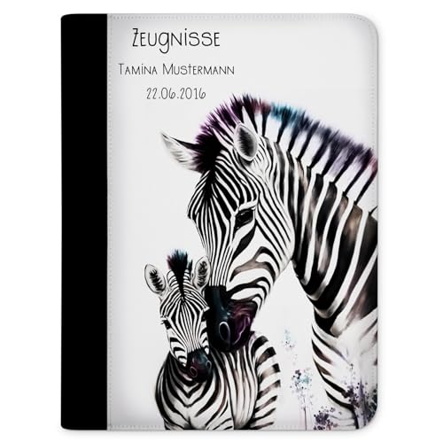 CreaDesign Customize A4 Zeugnismappe für Kinder - 26.7 x 32.7 x 1 cm, erweiterbar auf bis zu 20 Fächer, Sichtbuch ohne Klarsichthüllen, Zebra Familie Design, Dokumentenmappe für Schüler von CreaDesign