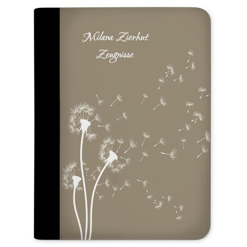 CreaDesign, Kinder Zeugnismappe mit Namen personalisiert, Zeugnis Mappe Pusteblume Beige mit 10 Klarsichthüllen, A4, 26,7 x 32,7 x 1 cm, Rücken schwarz von CreaDesign