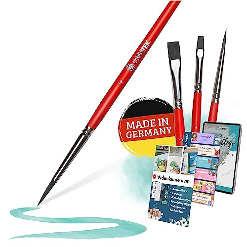 CreaTek - Premium Pinselset Acrylfarben [ Handarbeit Made in Germany ] 4 hochwertige Rundpinsel & Flachpinsel | Perfekt abgestimmtes Acryl Pinsel Set, Haarpinsel Set, Pinsel Acrylfarbe, Künstlerpinsel von CreaTek
